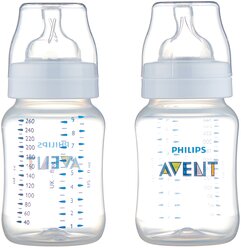 Philips AVENT Бутылочки Anti-colic SCF813/27, 260 мл, 2 шт., с 1 месяцев, белый/прозрачный