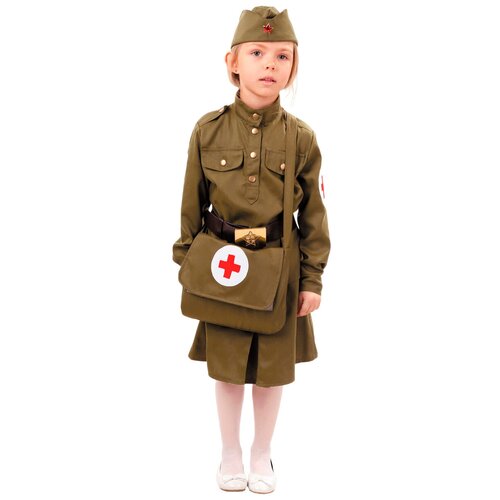 Костюм Военная медсестра: гимнастерка, юбка, пилотка, ремень, сумка, размер 140-72