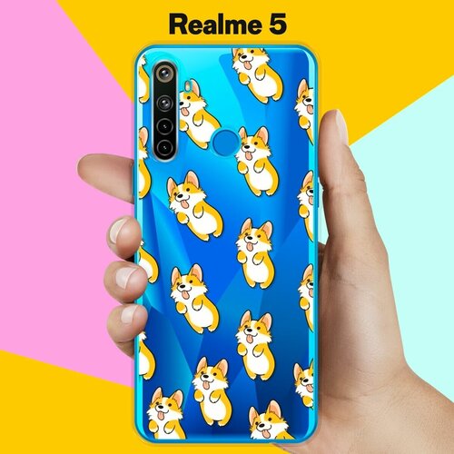 Силиконовый чехол на realme 5 Узор из корги / для Реалми 5 силиконовый чехол на realme 5 реалми 5 веселые корги