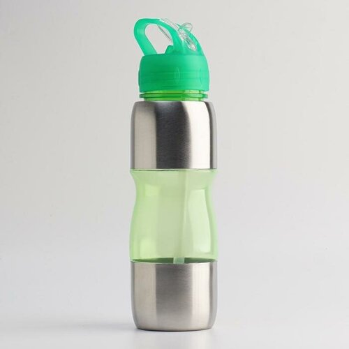 Бутылка для воды велосипедная, 650 мл, Альби, с поильником, 25 х 6 см, зелёная бутылка для воды красота 650 мл