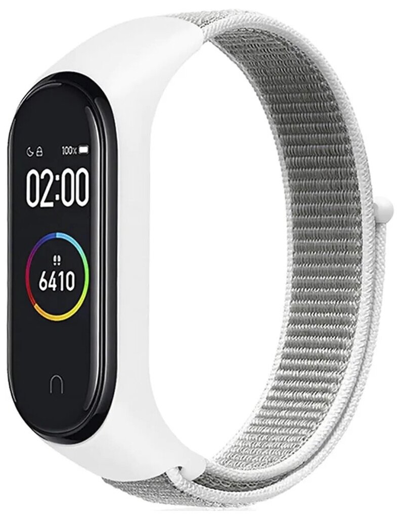 Ремешок нейлоновый для Xiaomi Mi Band 3/4/5/6/7 (10), белый, на липучке