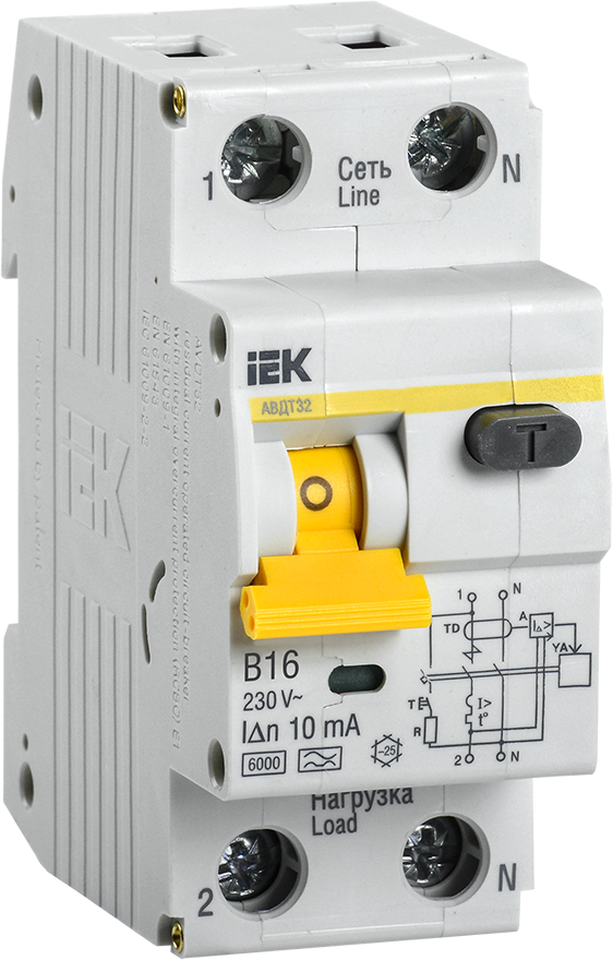 MAD22-5-016-B-10 Дифференциальный автоматический выключатель IEK АВДТ32 1П+N 16А 10мА, тип A, 6кА, B