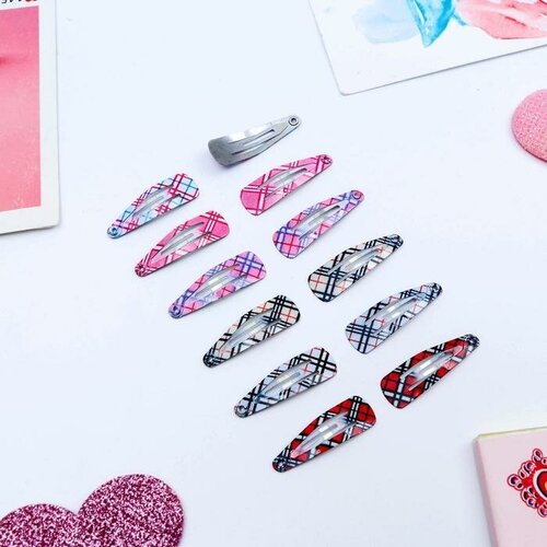 Невидимка для волос Цветик клеточка набор 12 шт 3 см микс 384₽