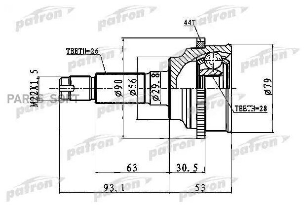 PATRON PCV1016 ШРУС наруж. с кольцом ABS 28x56x26 ABS44T MAZDA 323 BJ 98-04, PREMACY CP 99-05