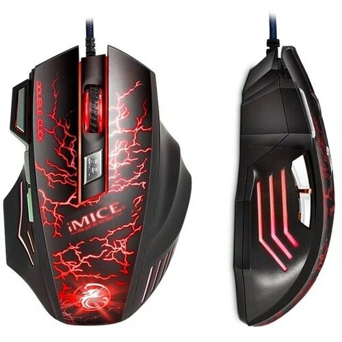 Игровая мышь iMICE А7 для компьютера и ноутбука/проводная/e-sports gaming mouse/светящийся рисунок/черный