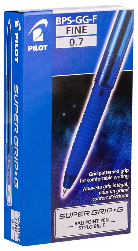 Ручка шариковая Pilot "Super Grip G" синяя, 0,7 мм, упаковка 12 шт.