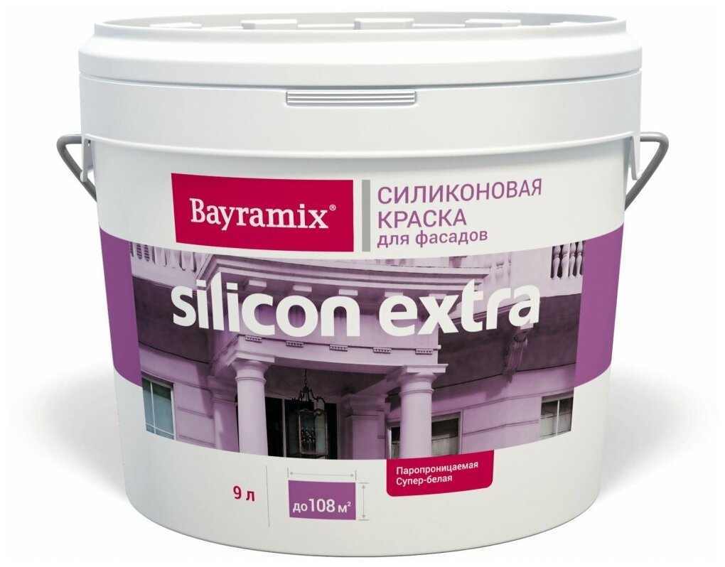 Краска Фасадная Силиконовая Bayramix Silicon Extra 9л Матовая для Образования Покрытий с Минимальной Восприимчивостью к Загрязнению.