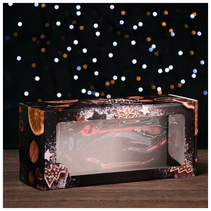 UPAK LAND Коробка самосборная, с окном, "Новогодние чудеса", 16 х 35 х 12 см, 1 шт.