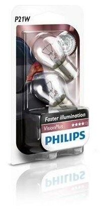 Лампа автомобильная накаливания Philips VisionPlus +60% 12498VPB2 P21W BA15s 2 шт.