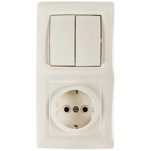 Блок выключатель с розеткой встраиваемый Reone 2 клавиши с заземлением цвет слоновая кость