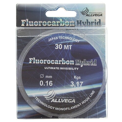 леска allvega fluorocarbon hybrid 0 16 мм 30 м Флюорокарбоновая леска ALLVEGA Fluorocarbon Hybrid d=0.16 мм, 30 м, 3.17 кг, прозрачный, 1 шт.