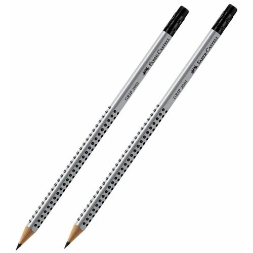 Карандаш Faber-Castell Grip 2001 чернографитный, твердость HB, с ластиком, трехгранный, заточенный, 2 шт. faber castell чернографитовый карандаш grip 2001 2 шт твердость hb b ластик