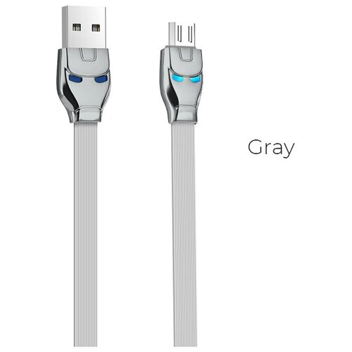 usb кабель hoco u14 steel man micro charging cable l 1m серый Кабель USB HOCO U14 Steel man, USB - MicroUSB, 2.4А, 1.2 м, серый, с индикатором