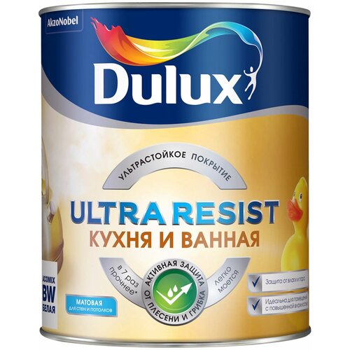 Краска для кухни и ванной Dulux Ultra Resist (5 л) белая, матовая, влагостойкая, моющаяся