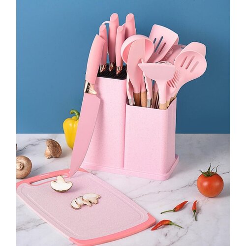 Кухонный набор 19 предметов силиконовый розовый