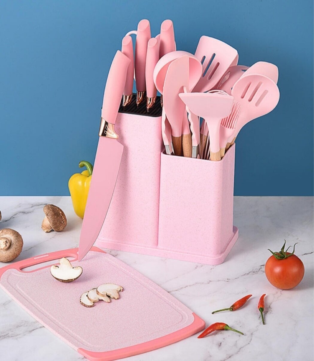 Кухонный набор 19 предметов силиконовый розовый