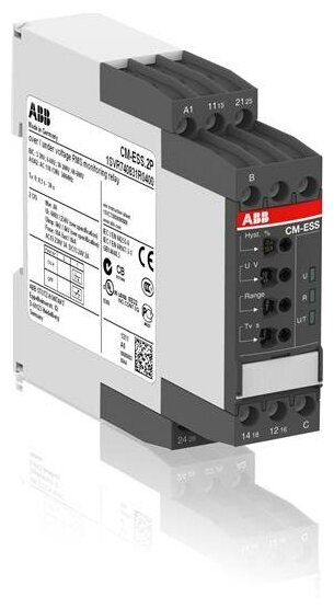 CM-ESS.2S Однофазное реле контроля напряжения (3-30В, 6-60В, 30-300В, 60-600 AC/DC) питание 24-240В AC/DC, 2ПК, винтовые клеммы ABB