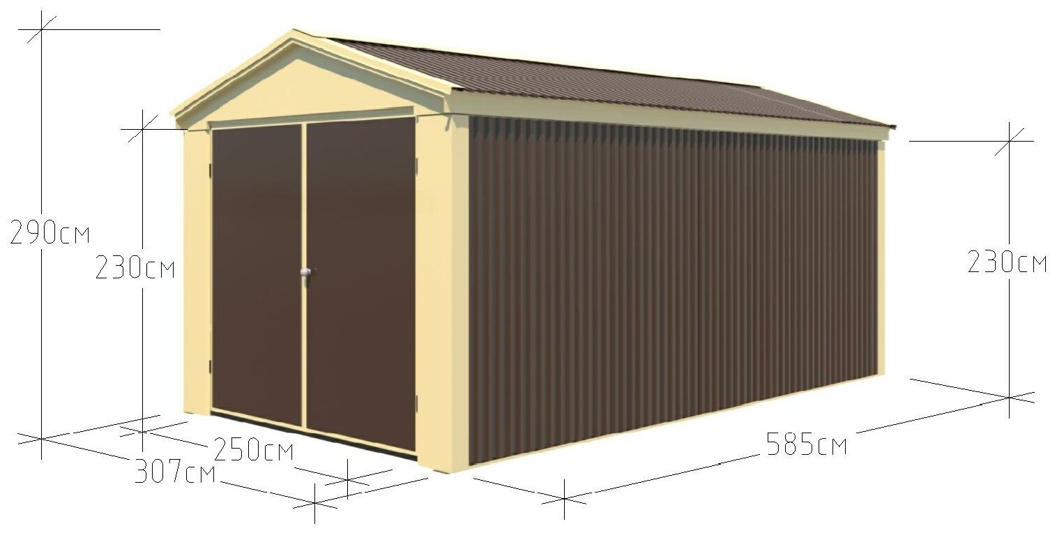 фото Гараж металлический Эконом 1А ширина 3м, длина 6м, высота 2,9м, распашные ворота шириной 2,5м, высотой 2,3м, без пола