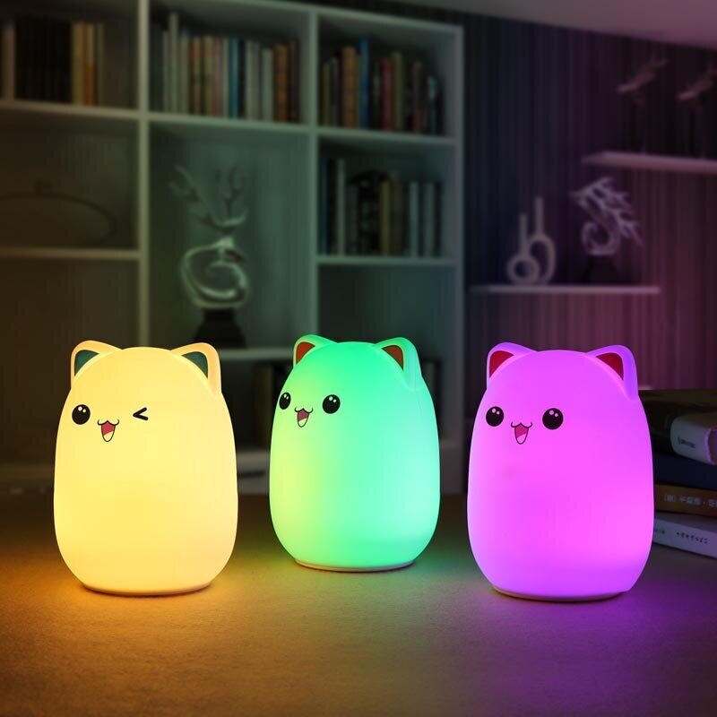Силиконовый мягкий ночник Котик Cute Cat LED лампа (Бело-розовый) - фотография № 3