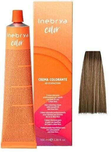 Крем-краска для волос Inebrya Color 8 чистый светло-русый на семенах льна и алоэ, 100 мл.