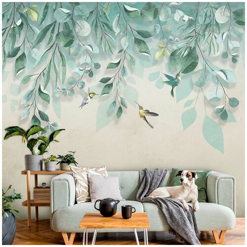 Фотообои флизелиновые с виниловым покрытием VEROL Листья, 300х270 см, моющиеся обои на стену, декор для дома