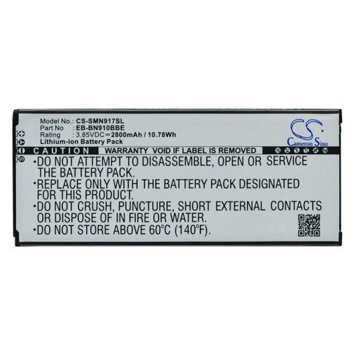 фото Аккумулятор cs-smn917sl eb-bn910bbe для samsung galaxy note 4 sm-n910g 3.85v / 2800mah / 10.78wh cameron sino