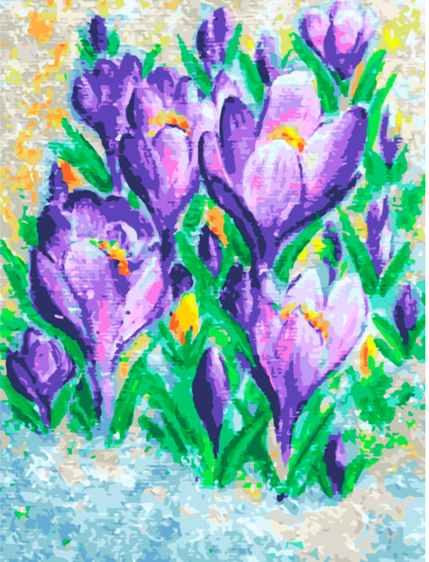 Картина по номерам Белоснежка "Крокусы" / Раскраска / Холст на подрамнике 30х40 см. / Цветы