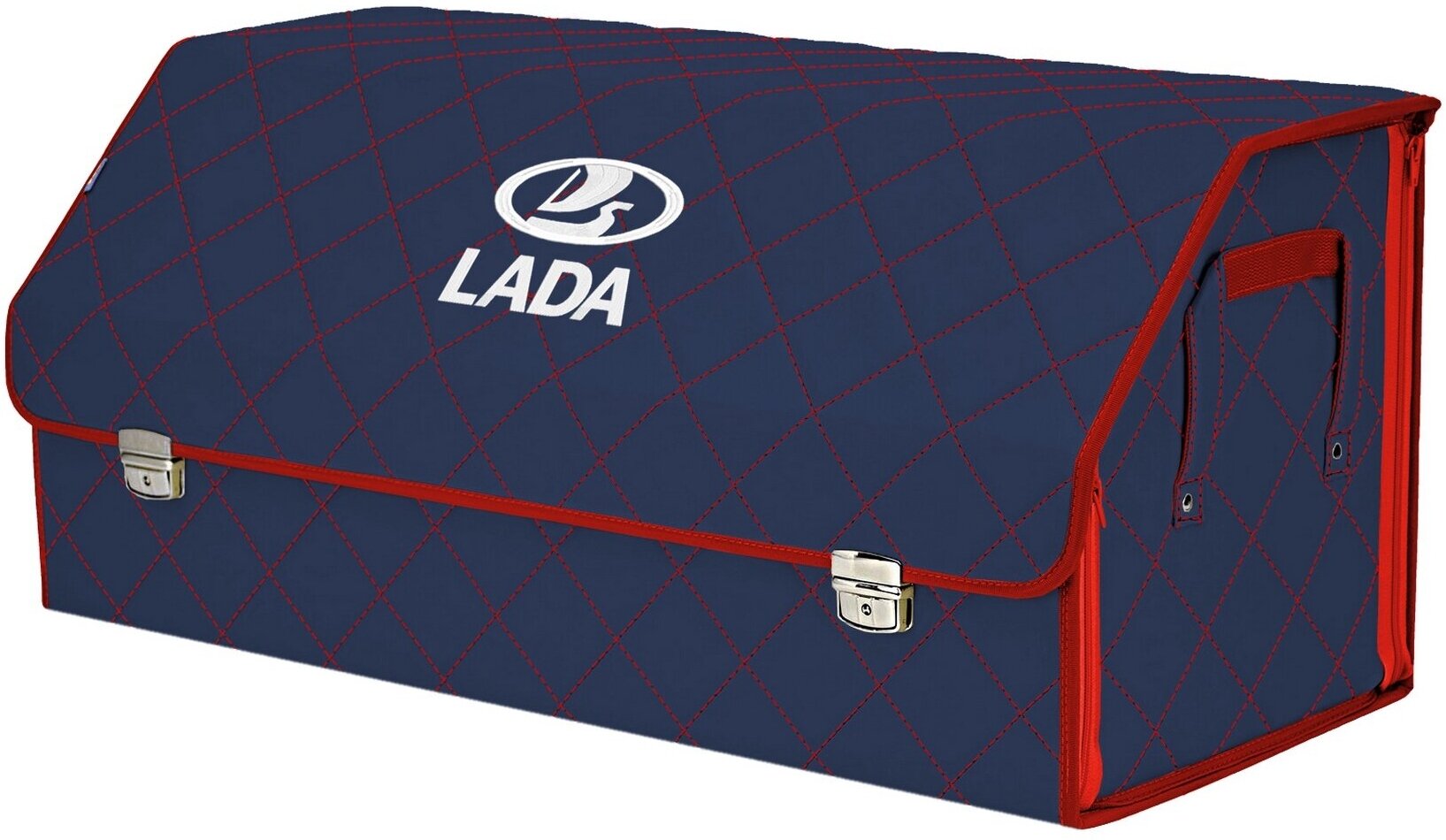 Органайзер-саквояж в багажник "Союз Премиум" (размер XXL). Цвет: синий с красной прострочкой Ромб и вышивкой LADA (лада).