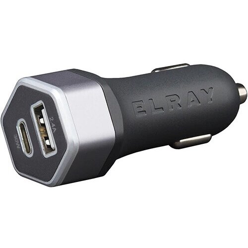 Автомобильное зарядное устройство для мобильных устройств Elray USB + USB Type-C 5.4A 42W CC1U1PD42HEX Metal Gray