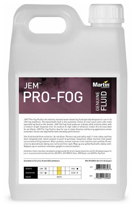 MARTIN JEM Pro-Fog Fluid, 2.5L Жидкость для генераторов тяжелого дыма 2, 5 л (на водной основе)