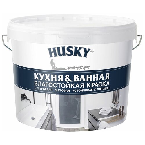 Краска акриловая HUSKY для кухонь и ванных комнат матовая белый 2.5 л