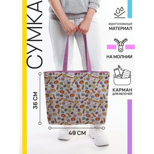 фото Сумка тоут joyarty повседневная, текстиль, внутренний карман, мультиколор