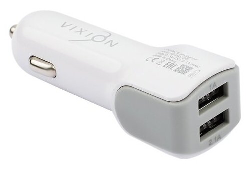 Автомобильное зарядное устройство VIXION U22 (2-USB/2.1A) длинный блок (белый)