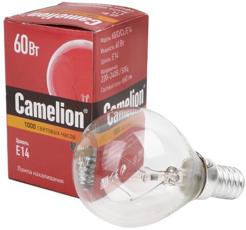 Электрическая лампа накаливания с прозрачной колбой MIC Camelion 60/D/CL/E14, 8972 - фотография № 2