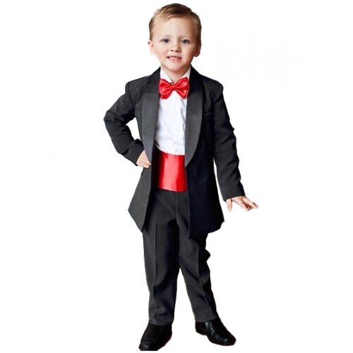 Костюм смокинг Лиола для мальчика 4 предмета (пиджак, брюки, пояс, бабочка), цвет синий, размер 110