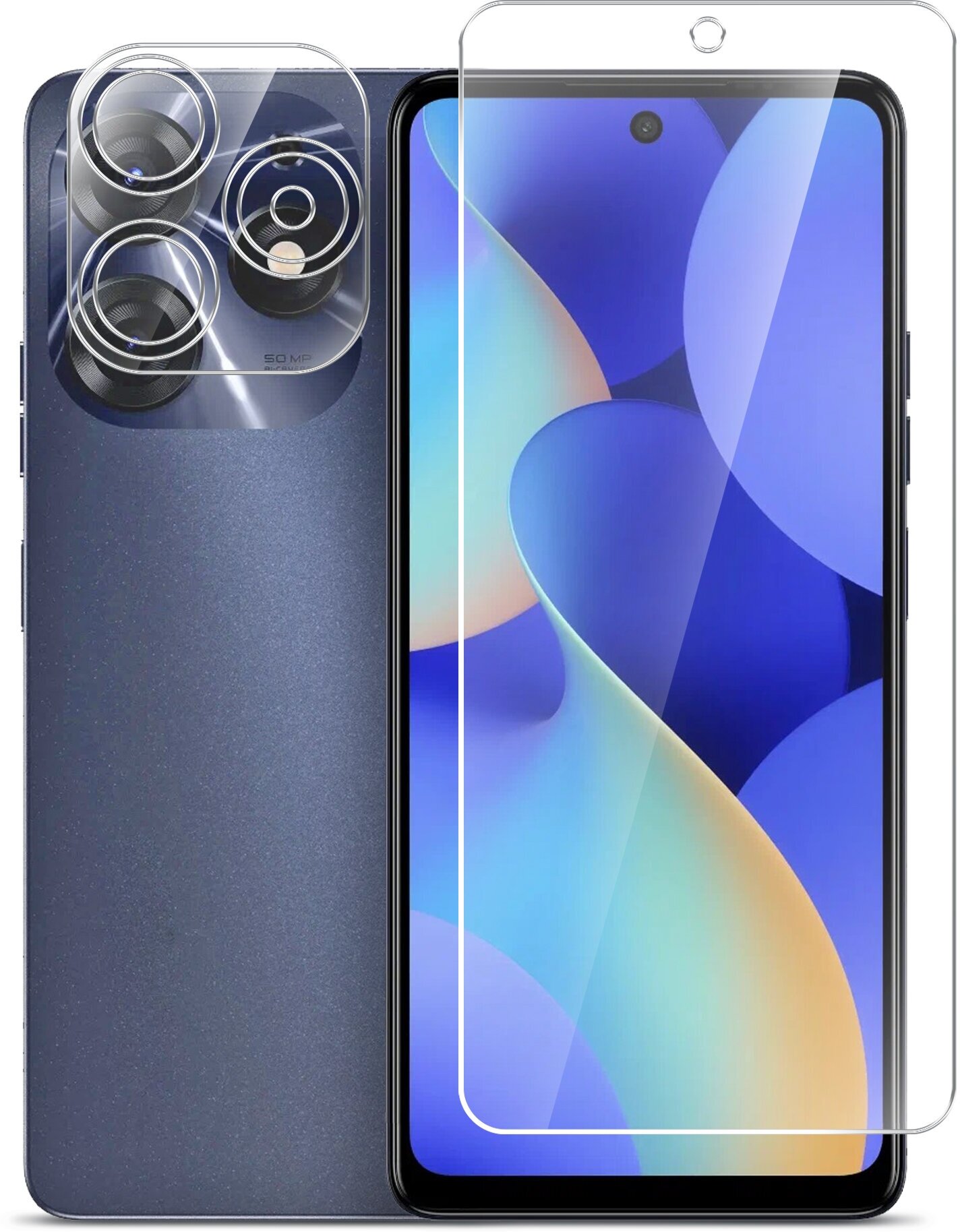 Защитное стекло для Tecno Spark 10 Pro (Техно Спарк 10 Про) на Экран и Камеру, (гибридное: пленка+стекловолокно), прозрачное тонкое Hybrid Glass, Brozo — фото 1