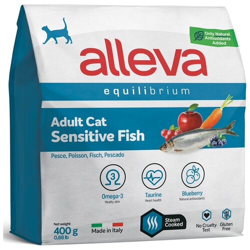 корм для кошек alleva equilibrium sensitive утка сух 1 5кг Сухой корм для кошек Alleva Equilibrium Sensitive, при чувствительном пищеварении, с рыбой 400 г