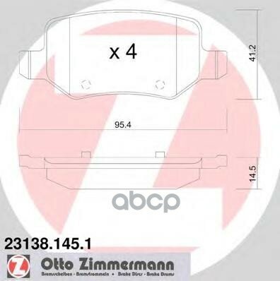 Колодки Торм. зад. Mb A/B-Cass/Vaneo (W168/W169/W245/414) 1.5-2.0 99-12 Zimmermann арт. 23138.145.1