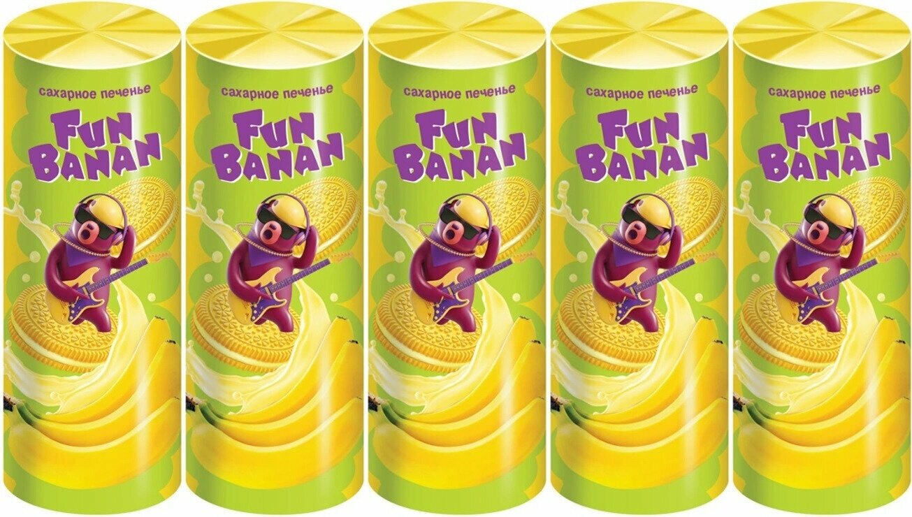 Печенье сэндвич Fan Banan сахарное, с банановым вкусом, 5 шт по 220 г