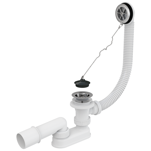 Трубный (коленный) сифон для мойки, для ванны Alcadrain A501 с переливом заглушка для закрытия дренажного канала alca plast avz p009