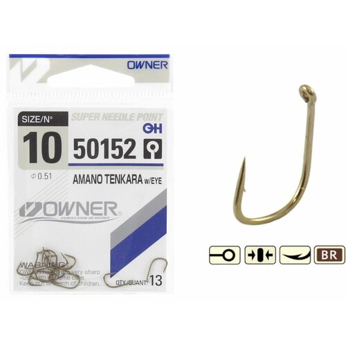 owner крючок tenkara straight w eye brown 12 11шт 50457 12 Крючок рыболовный OWNER AMANO TENKARA w/EYE №14 BROWN (уп.13шт)