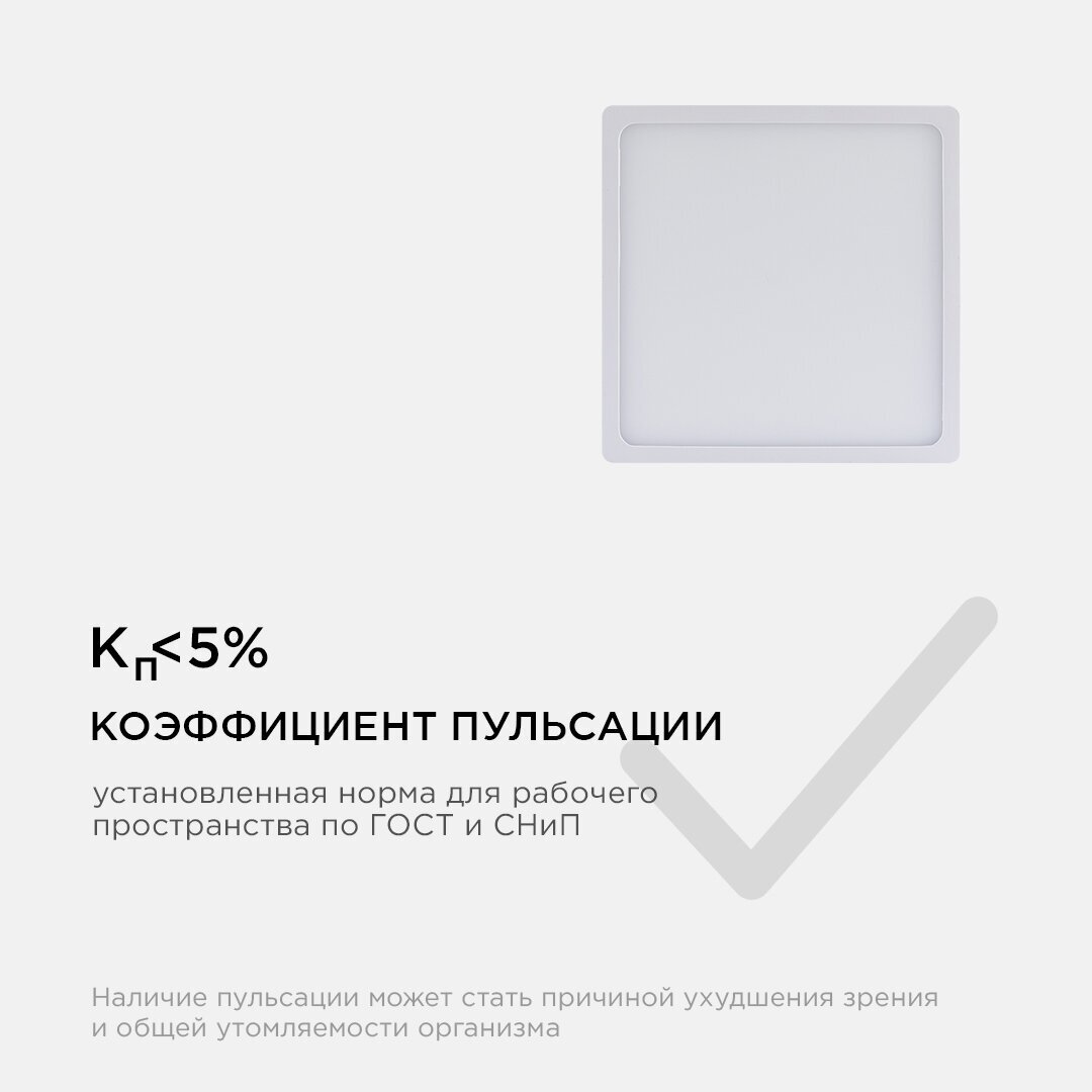 Светодиодный светильник-панель в форме квадрата, с изолированным драйвером, PF 0.5, 15Вт, ХБ 6500К, 1200Лм, IP40, 220В, 06-6, 145 мм - фотография № 19