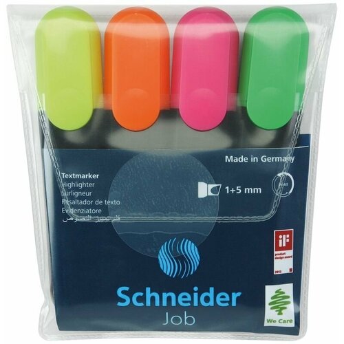 Набор текстовыделителей Schneider Job 4 цвета, 1-5 мм, прозрачный чехол