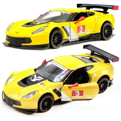 Машинка металлическая 2016 Chevrolet Corvette C7. R Race Car, желтый, Kinsmart, инерция, 1:36