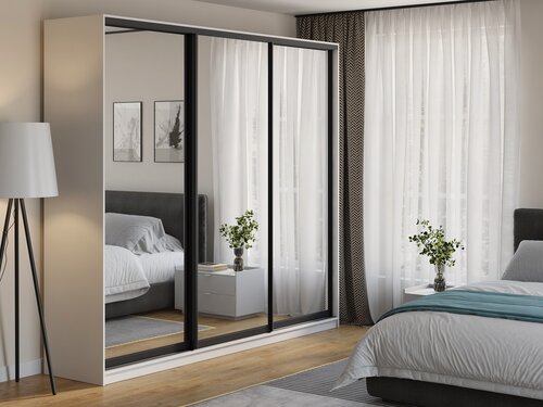 Изображение товара Шкаф купе для одежды Матэрна лофт белый (зеркальный) 270х65х240 см