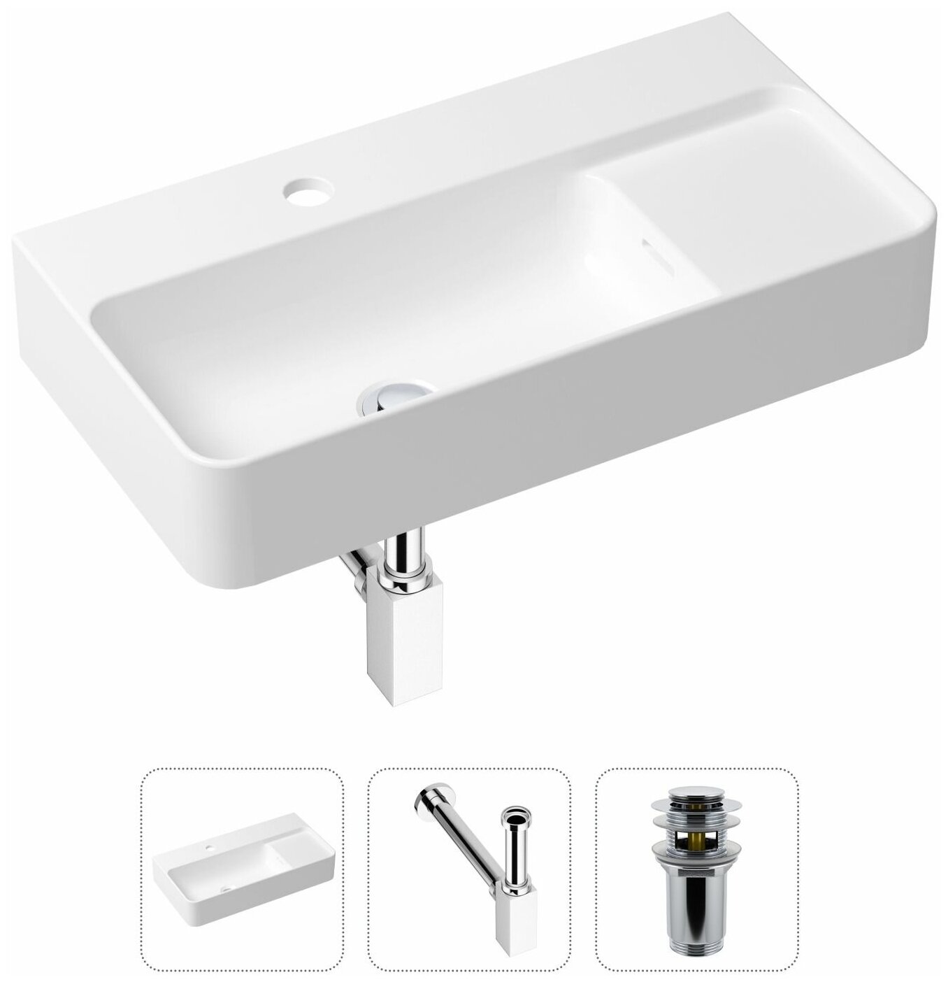 Комплект 3 в 1 Lavinia Boho Bathroom Sink 21520502: накладная фарфоровая раковина 60 см, металлический сифон, донный клапан