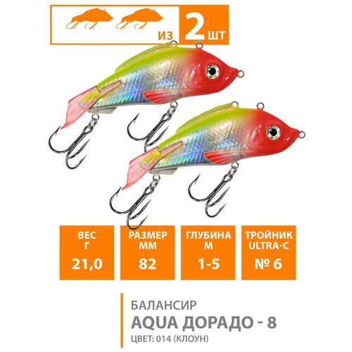 Балансир для зимней рыбалки AQUA Дорадо - 8 82mm, вес - 21,0g, цвет 014 (клоун) (набор 2 шт)