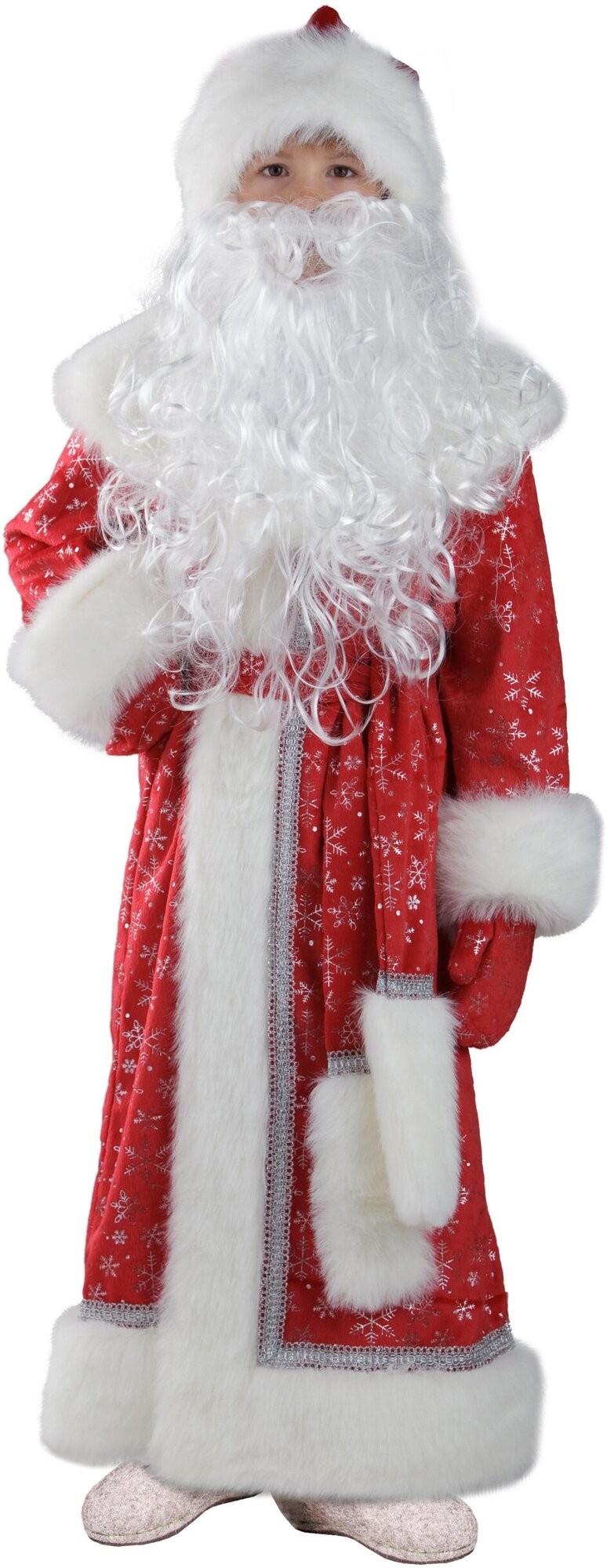 Карнавальный костюм Дед Мороз детский красный плюш Пуговка