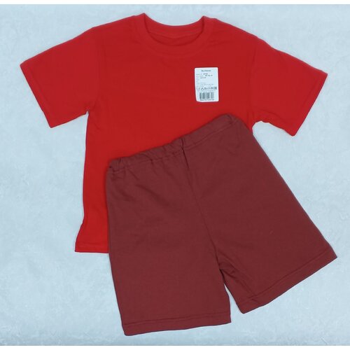 Комплект для мальчика футболка и шорты, цвет: красный, васильковый, размер 110-116 (60)