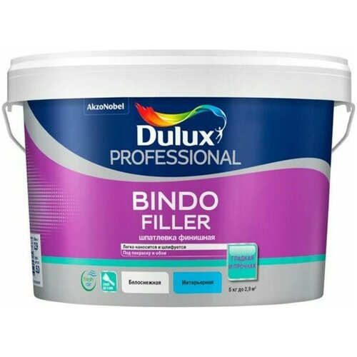 DULUX BINDO FILLER шпаклевка финишная, колеруемая, безусадочная под покраску и обои (5кг) шпатлевка готовая dulux bindo filler финишная 1 5кг